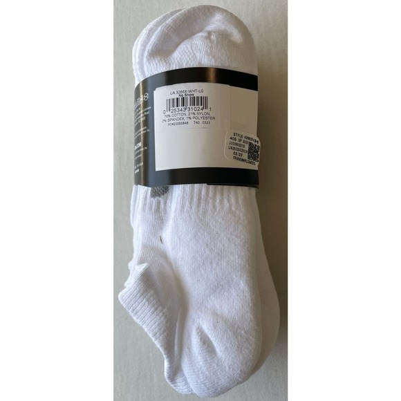 UA UNDER ARMOUR Men's No Show Socks Large White 4 pairs Pack Performance Cotton - Picture 3 of 8